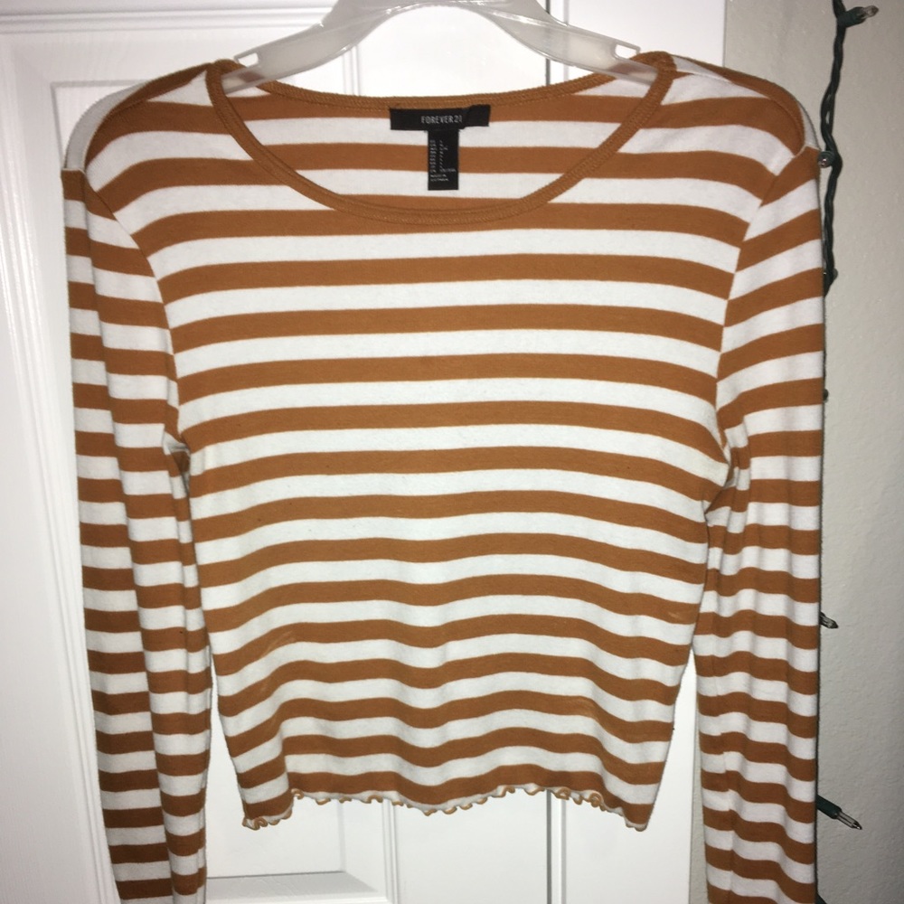 Burnt Orange & White striped long sleeve shirt.